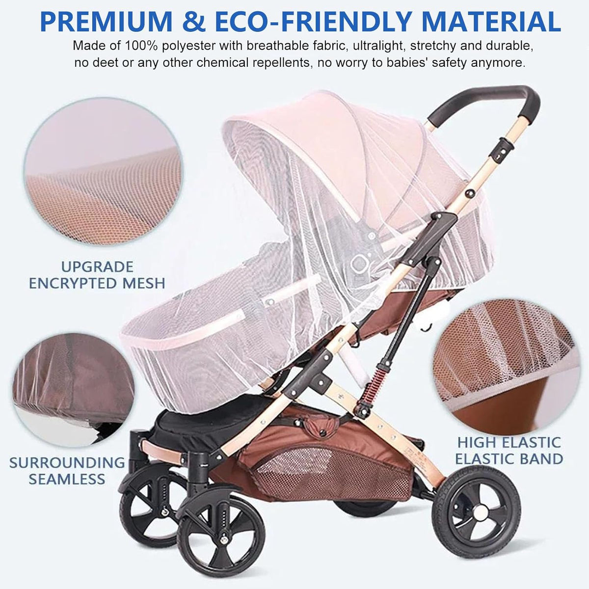 Baby Mosquito Net for Stroller Sun Shade, 2-in-1 Stroller Cover – Black