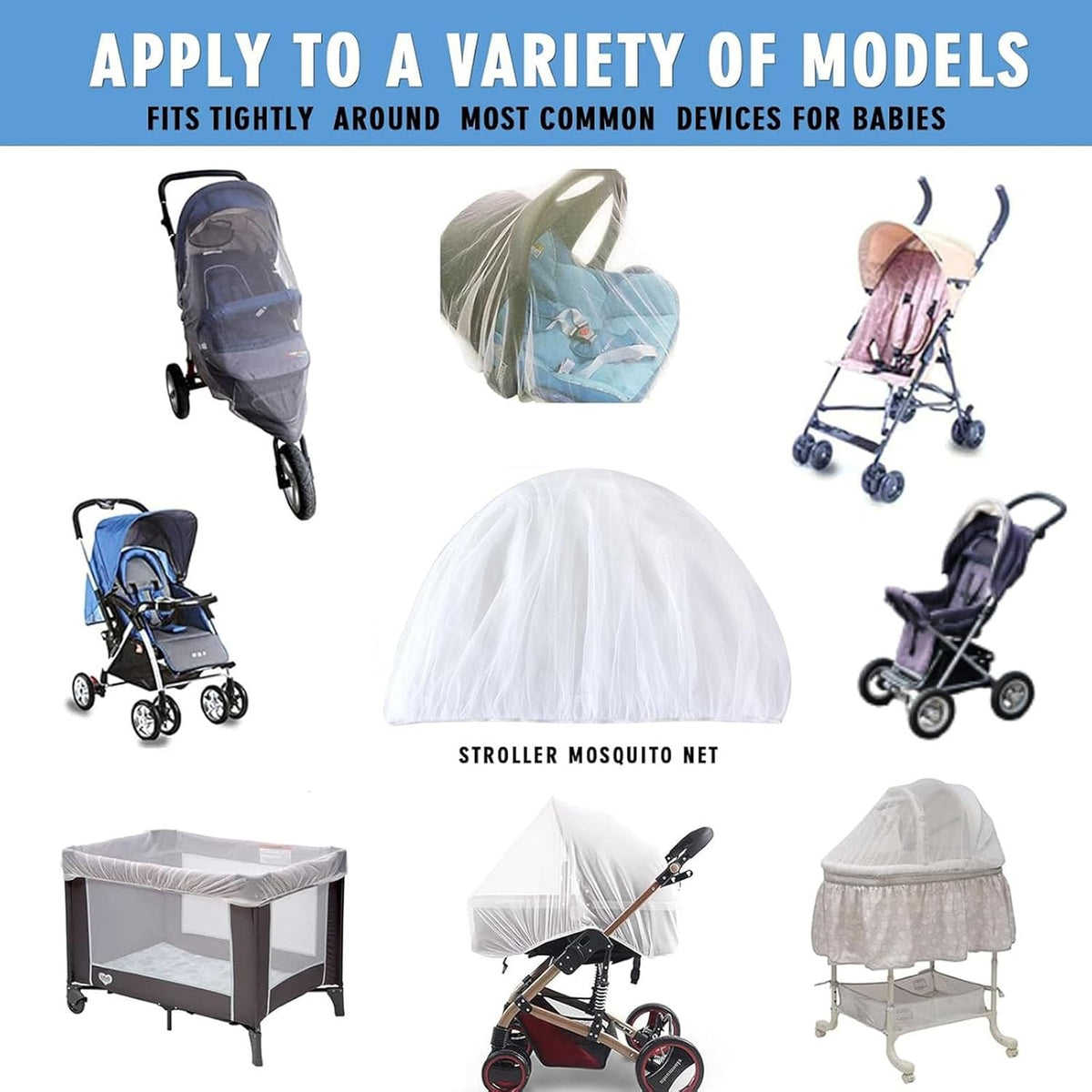 Baby Mosquito Net for Stroller Sun Shade, 2-in-1 Stroller Cover – Black