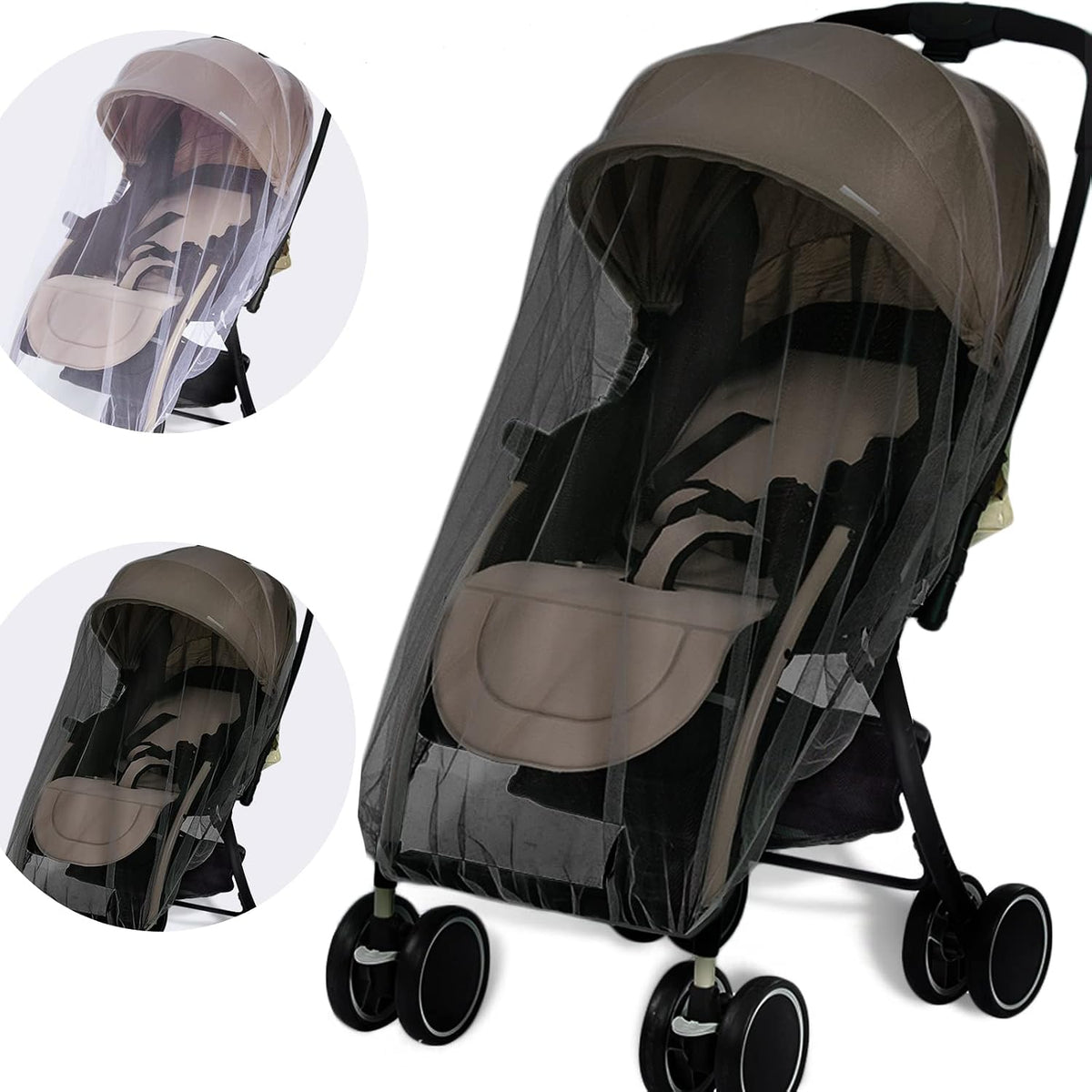 Baby Mosquito Net for Stroller Sun Shade, 2-in-1 Stroller Cover – Black