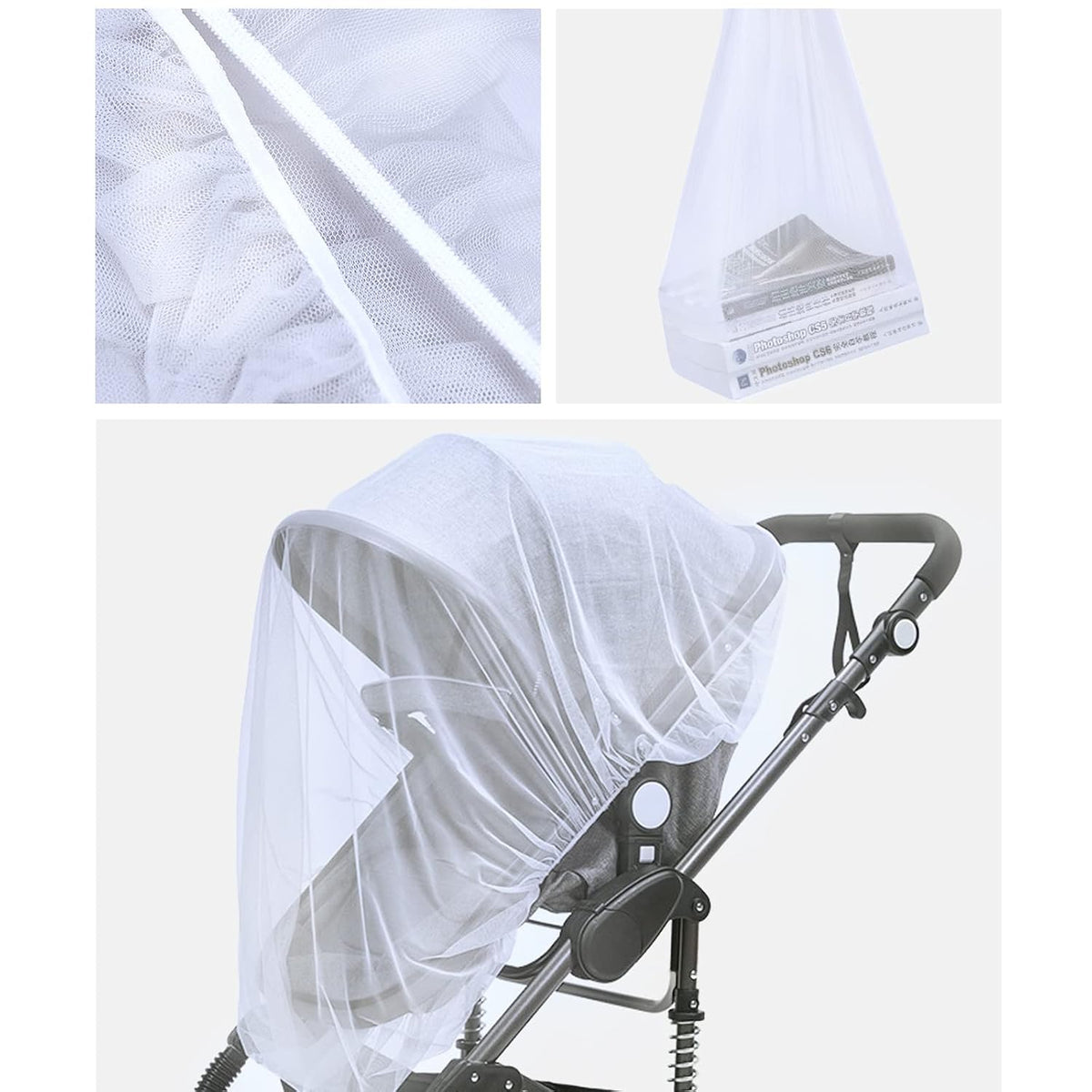Baby Mosquito Net for Stroller Sun Shade, 2-in-1 Stroller Cover – Black