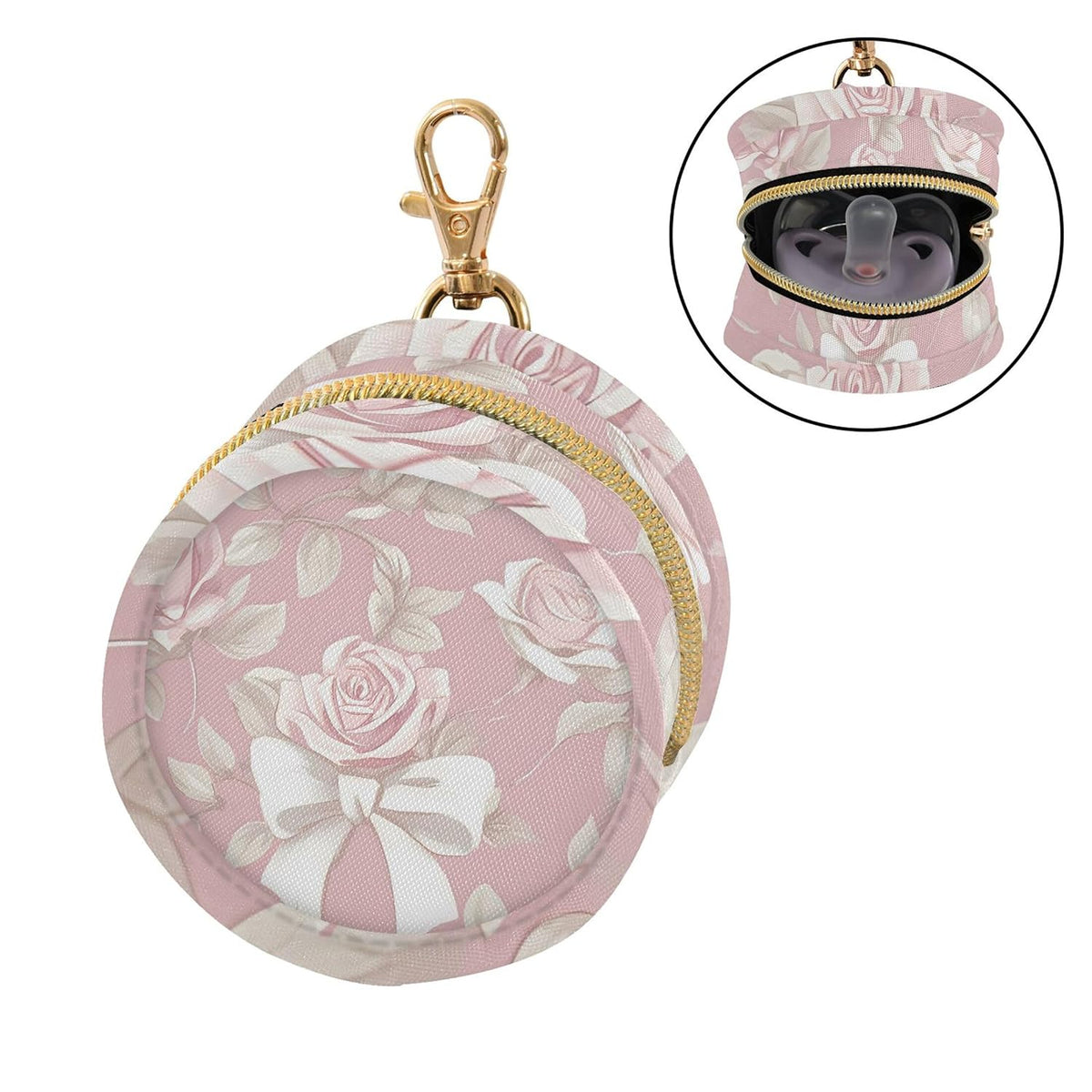 Soft Pink Roses and Bows Baby Pacifier Holder Case, Dustproof Portable Storage Box for Diaper Bag Purse, Pacifier Storage Container for Boys & Girls