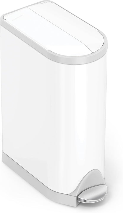Butterfly Step Can, 18L / 4.8 Gallon Trash Can with Upgraded Odor Control for Bedrooms, Bathrooms, Nurseries, 150,000-Step Pedal, Lid Shox® Silent Close, White Steel