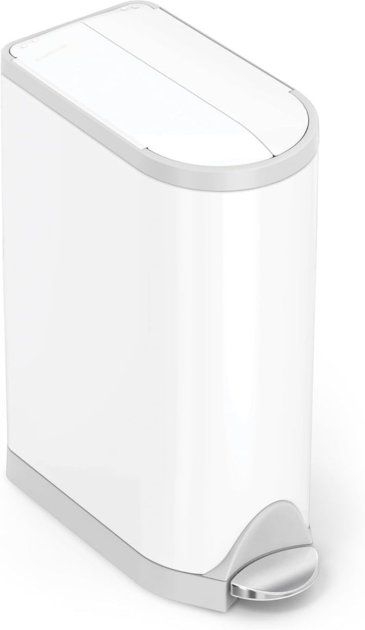 Butterfly Step Can, 18L / 4.8 Gallon Trash Can with Upgraded Odor Control for Bedrooms, Bathrooms, Nurseries, 150,000-Step Pedal, Lid Shox® Silent Close, White Steel