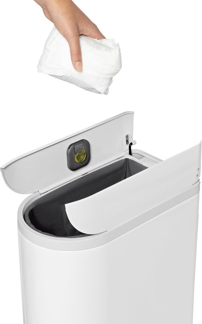 Butterfly Step Can, 18L / 4.8 Gallon Trash Can with Upgraded Odor Control for Bedrooms, Bathrooms, Nurseries, 150,000-Step Pedal, Lid Shox® Silent Close, White Steel