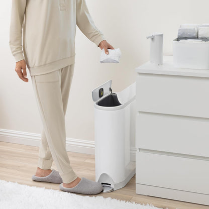 Butterfly Step Can, 18L / 4.8 Gallon Trash Can with Upgraded Odor Control for Bedrooms, Bathrooms, Nurseries, 150,000-Step Pedal, Lid Shox® Silent Close, White Steel