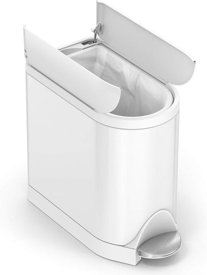 Butterfly Step Can, 18L / 4.8 Gallon Trash Can with Upgraded Odor Control for Bedrooms, Bathrooms, Nurseries, 150,000-Step Pedal, Lid Shox® Silent Close, White Steel