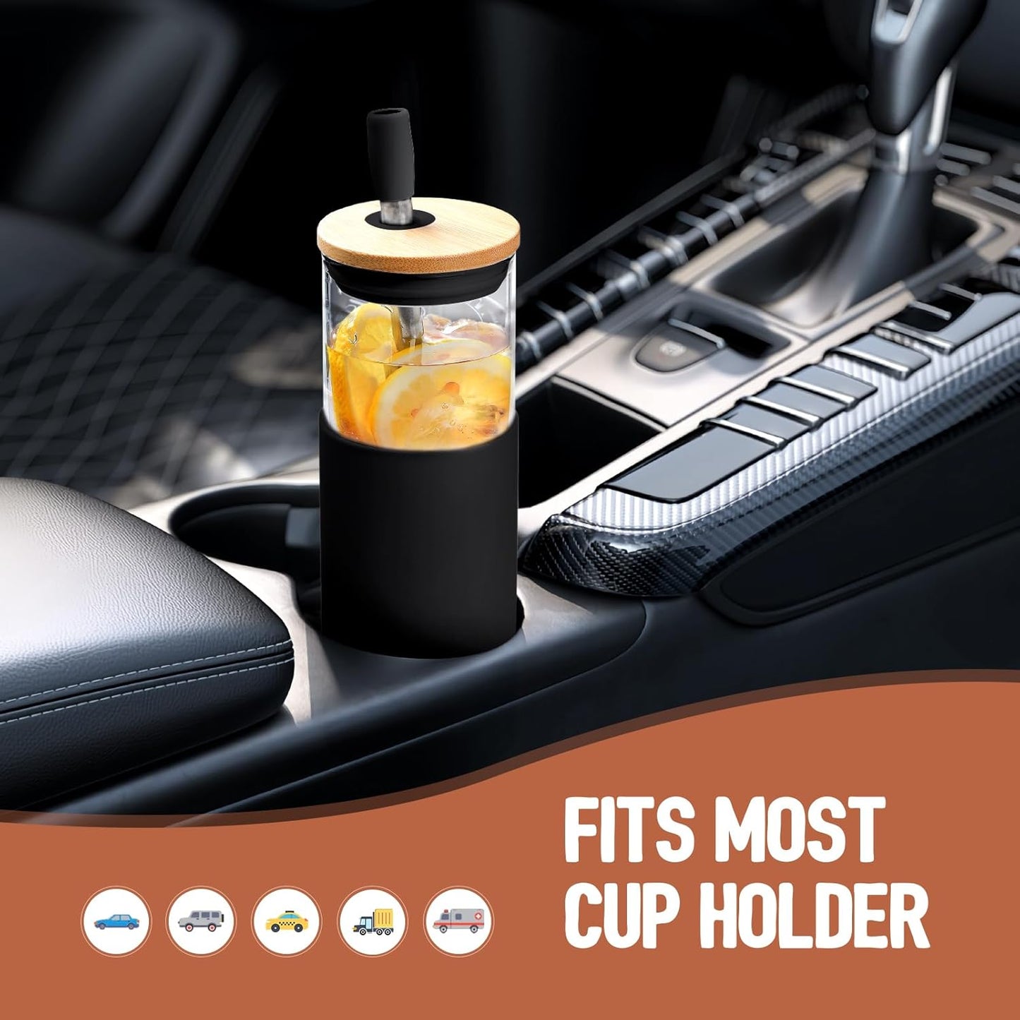 20oz Glass Tumbler with Straw and Lid, Iced Coffee Cups with Bamboo Lids, Glass Cups for Cold Drinks, Smoothie Cup with Silicone Sleeve for Travel, Work, BPA FREE-Olive - Colors A