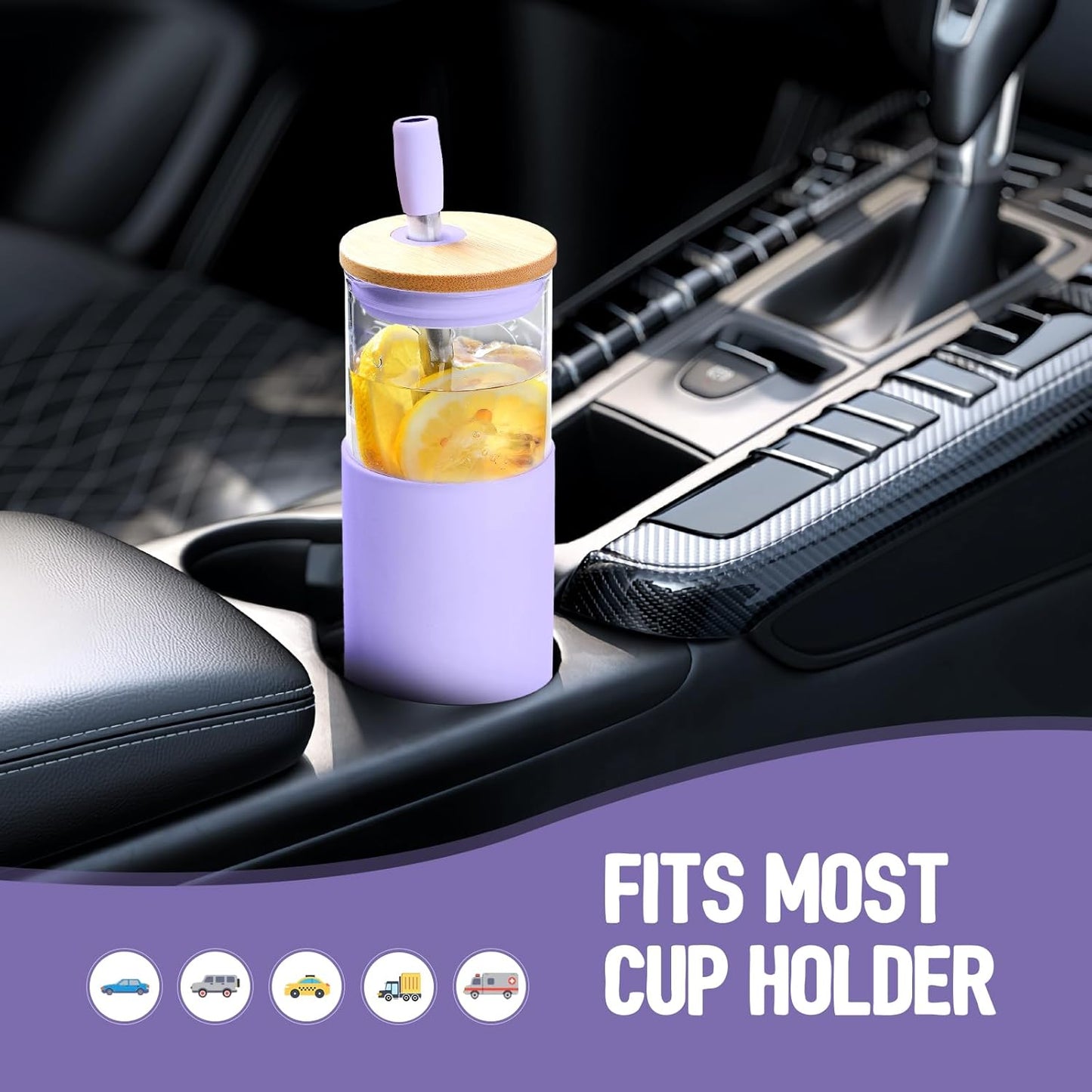 20oz Glass Tumbler with Straw and Lid, Iced Coffee Cups with Bamboo Lids, Glass Cups for Cold Drinks, Smoothie Cup with Silicone Sleeve for Travel, Work, BPA FREE-Olive - Colors A