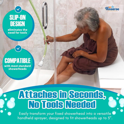 Slip-On Handheld Shower Attachment Hose w/Spray Head