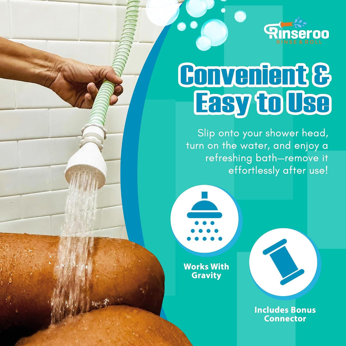 Slip-On Handheld Shower Attachment Hose w/Spray Head