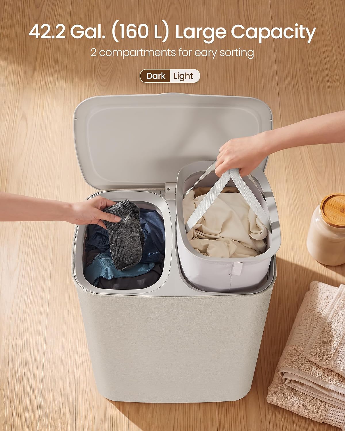 SONGMICS Laundry Hamper with Lid, 160L Laundry Basket, 2 Sections