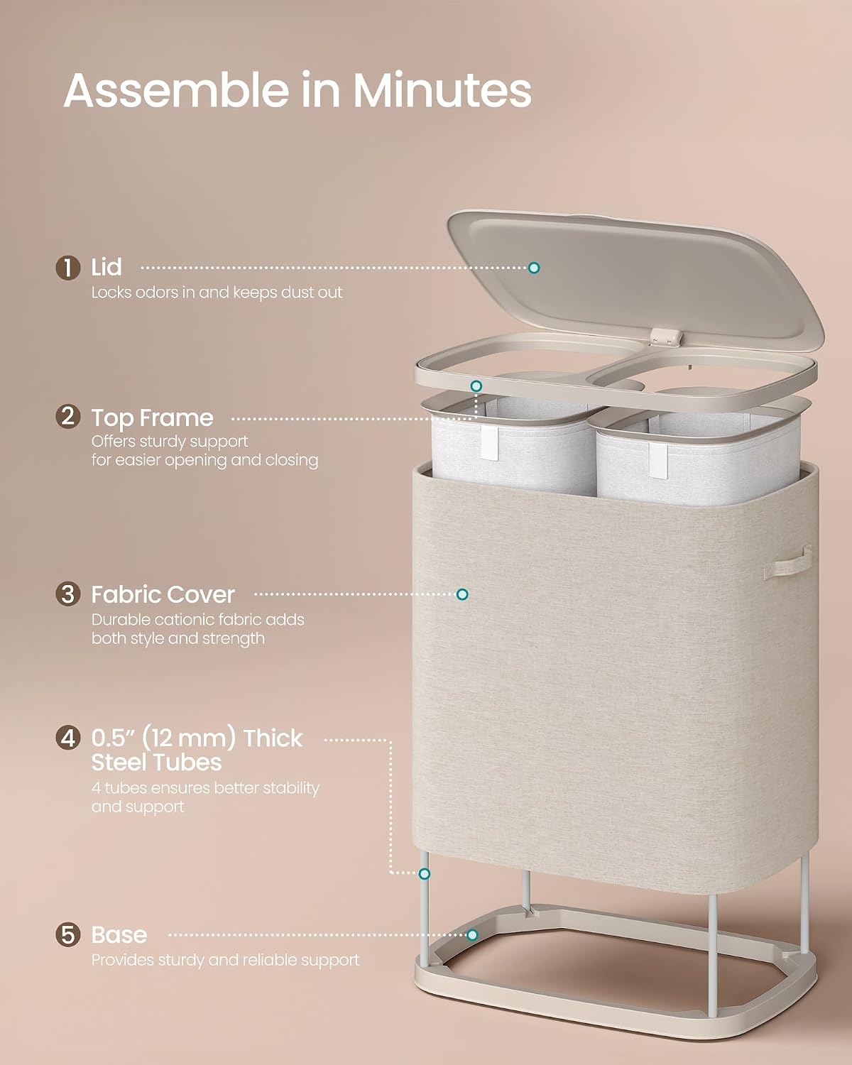 SONGMICS Laundry Hamper with Lid, 160L Laundry Basket, 2 Sections
