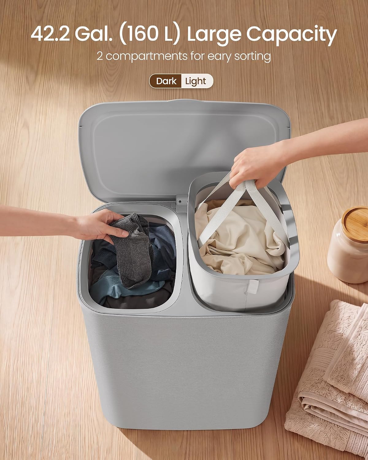 SONGMICS Laundry Hamper with Lid, 160L Laundry Basket, 2 Sections