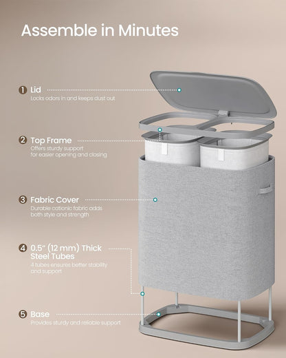 SONGMICS Laundry Hamper with Lid, 160L Laundry Basket, 2 Sections