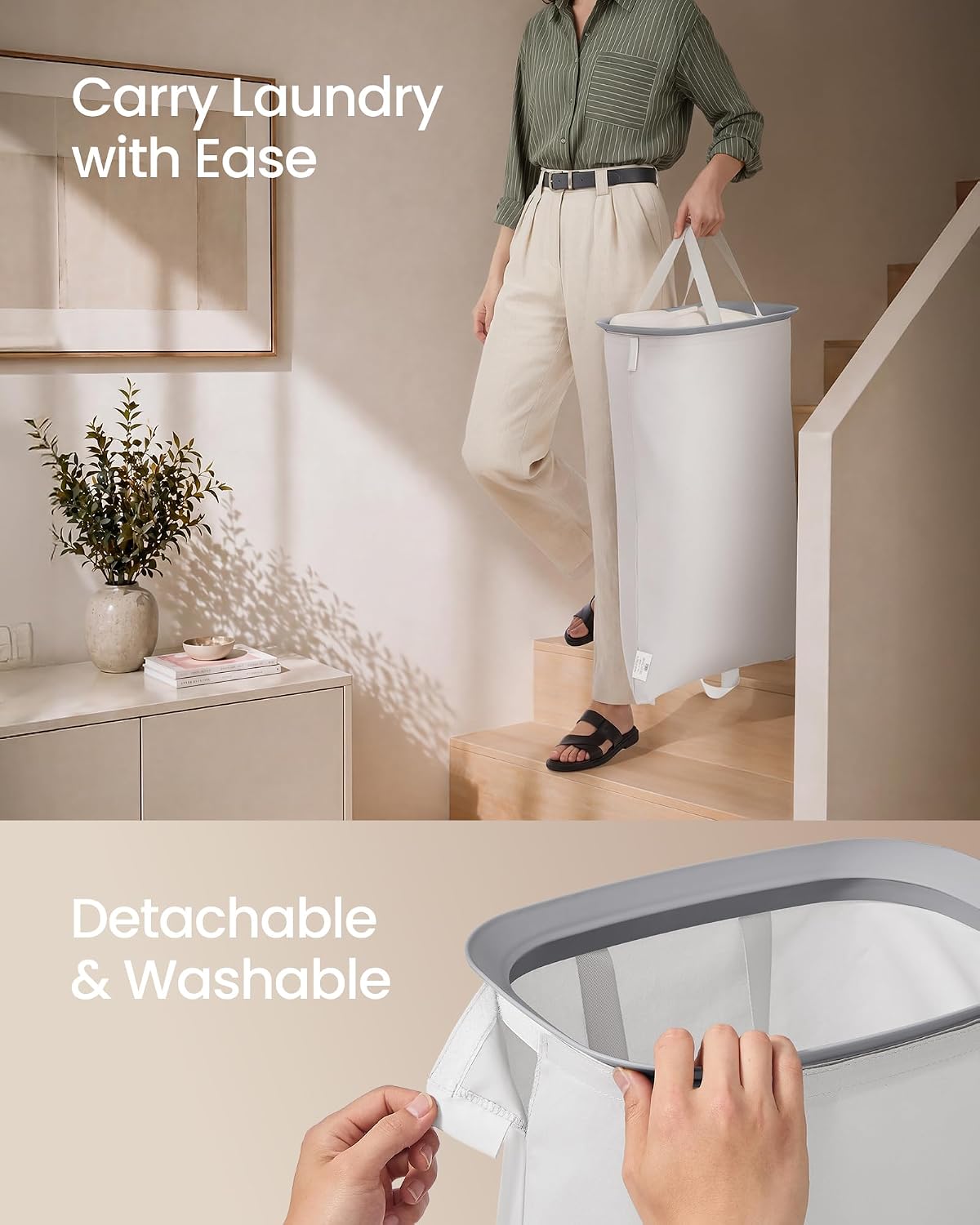 SONGMICS Laundry Hamper with Lid, 160L Laundry Basket, 2 Sections