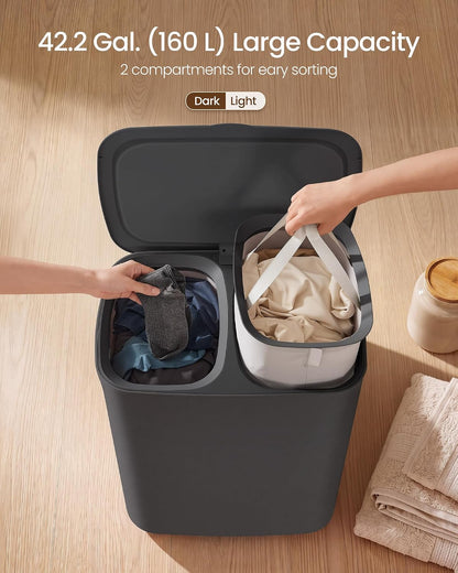 SONGMICS Laundry Hamper with Lid, 160L Laundry Basket, 2 Sections