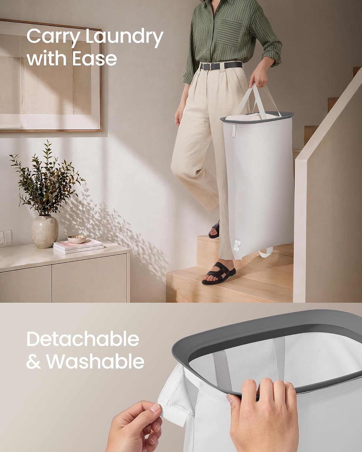 SONGMICS Laundry Hamper with Lid, 160L Laundry Basket, 2 Sections