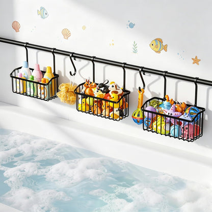 Over-the-Tub Bath Toy Storage, Adjustable Tub Organizer, Black