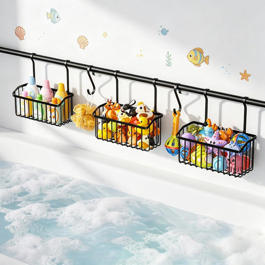 Over-the-Tub Bath Toy Storage, Adjustable Tub Organizer, Black
