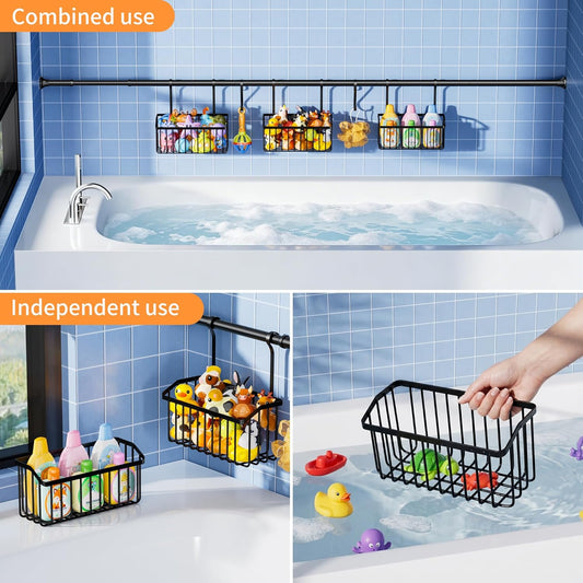 Over-the-Tub Bath Toy Storage, Adjustable Tub Organizer, Black