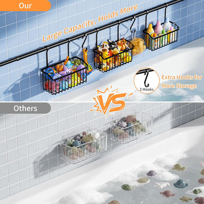 Over-the-Tub Bath Toy Storage, Adjustable Tub Organizer, Black