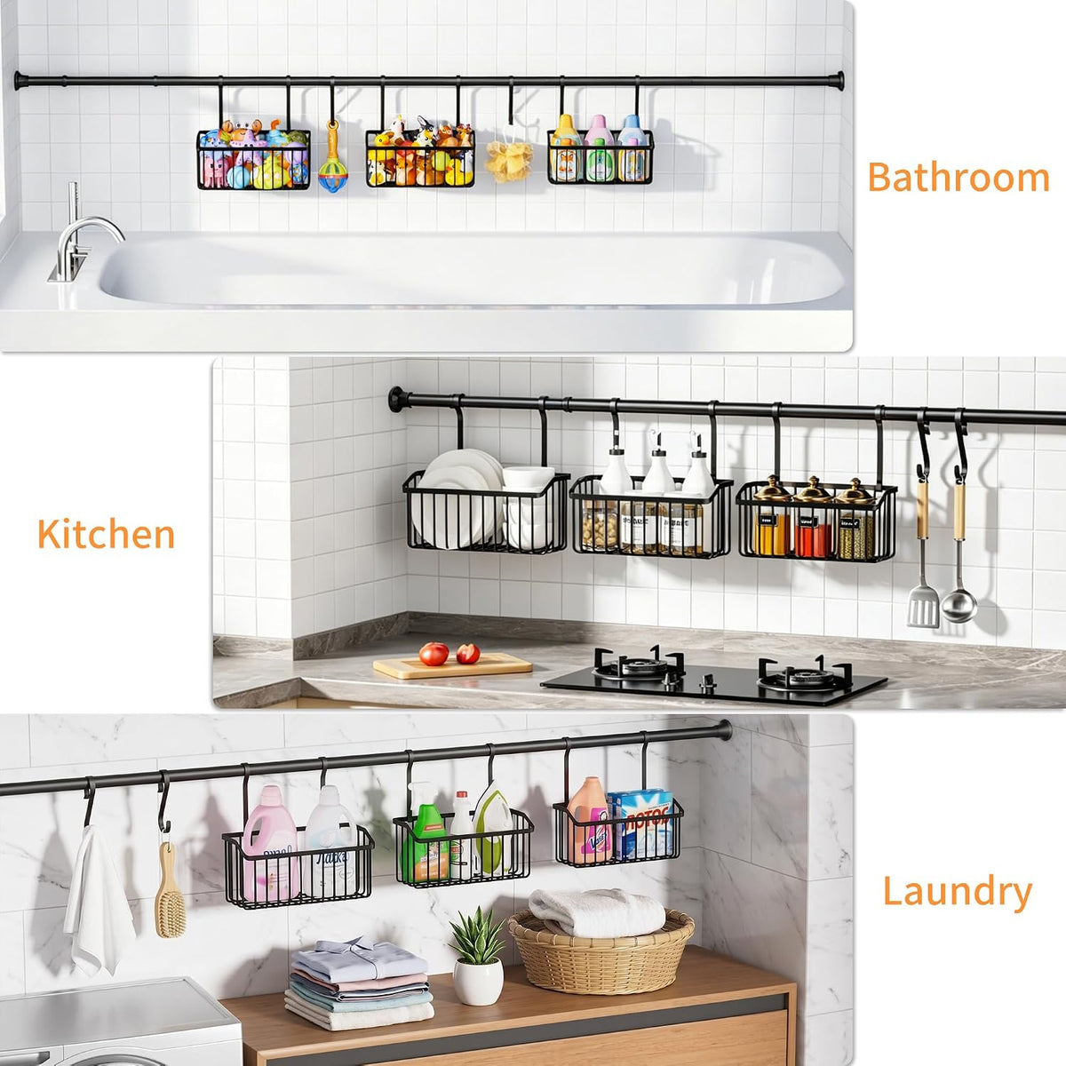 Over-the-Tub Bath Toy Storage, Adjustable Tub Organizer, Black