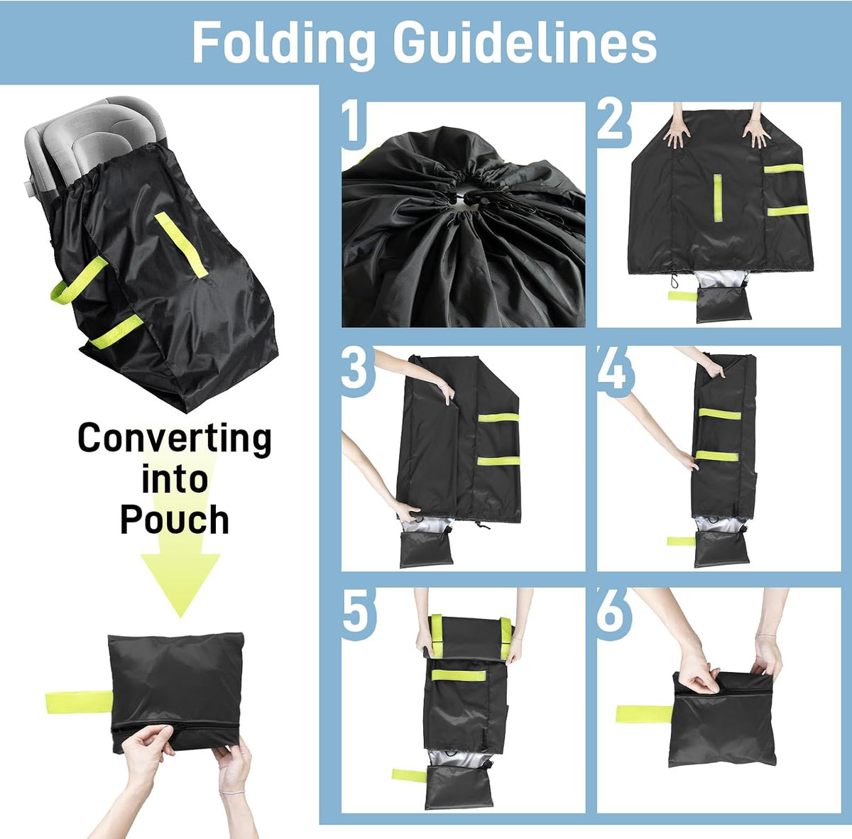 Car Seat Travel Bag for Airplane, Water-Resistant Gate Check Bag with Adjustable Carry Straps, Universal Fit, Durable Carseat Cover For Airplane Travel, Black