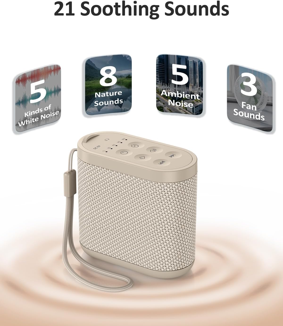 Portable White Noise Sound Machine for Adults, Baby - Brown/Pink/White Noise Machine：Rechargeable Battery, Headphone Jack, 21 Sounds, Nonstop Play & Sleep Timer, Memory Function, Home, Office,Travel