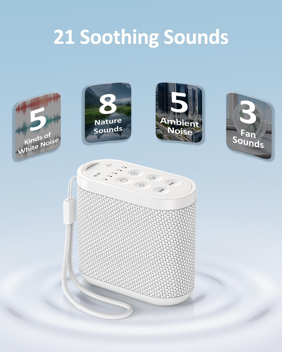Portable White Noise Sound Machine for Adults, Baby - Brown/Pink/White Noise Machine：Rechargeable Battery, Headphone Jack, 21 Sounds, Nonstop Play & Sleep Timer, Memory Function, Home, Office,Travel