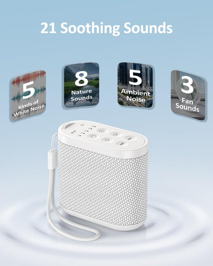 Portable White Noise Sound Machine for Adults, Baby - Brown/Pink/White Noise Machine：Rechargeable Battery, Headphone Jack, 21 Sounds, Nonstop Play & Sleep Timer, Memory Function, Home, Office,Travel