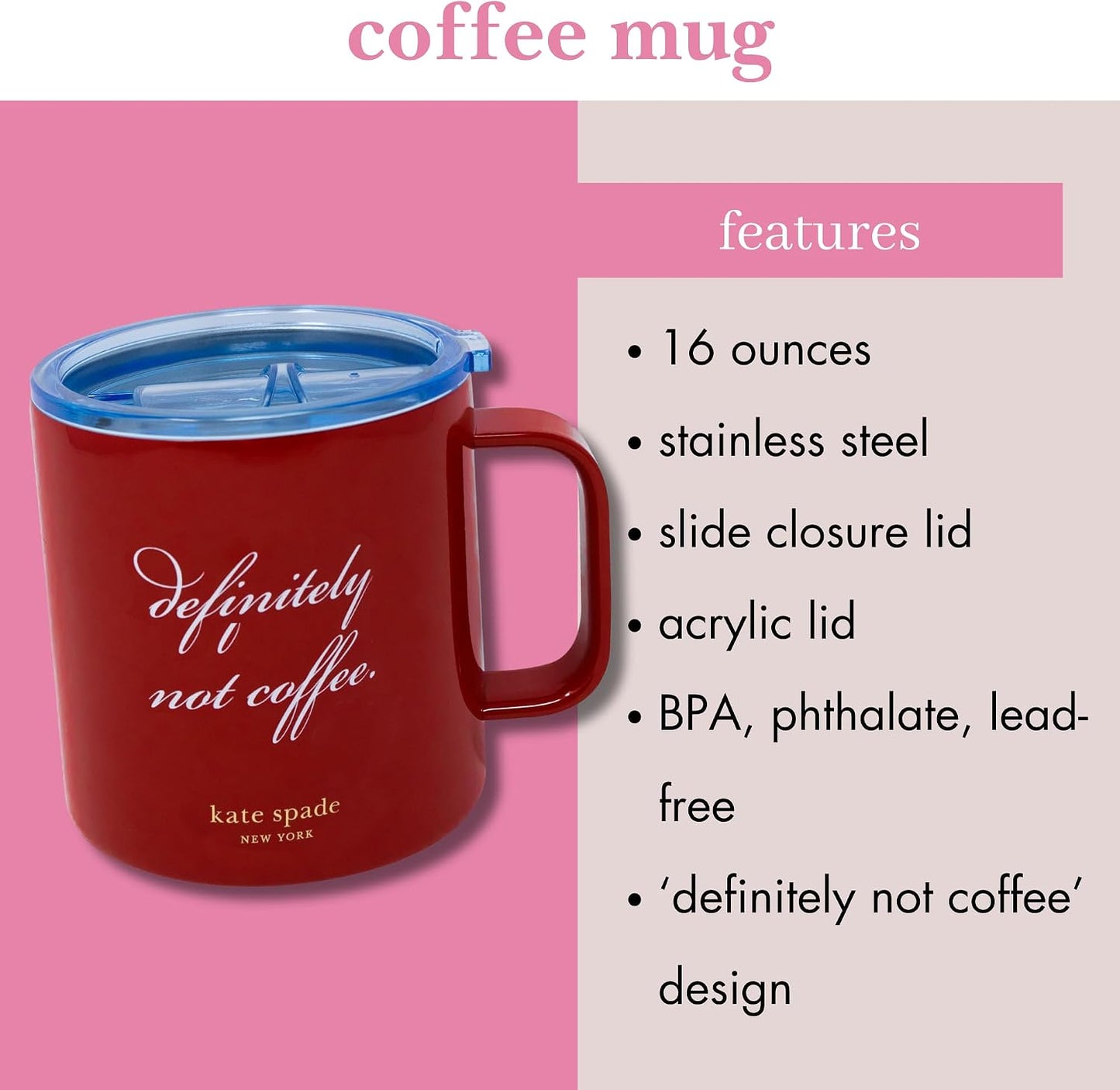 16 oz Insulated Mug, Bookshelf | Stainless Steel, Reusable, Travel Thermal Coffee Cup with Handle and Acrylic Lid for Hot and Cold Drinks