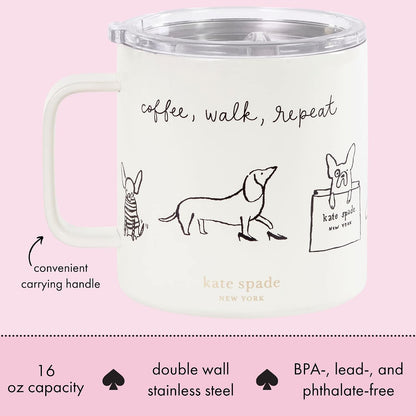 16 oz Insulated Mug, Bookshelf | Stainless Steel, Reusable, Travel Thermal Coffee Cup with Handle and Acrylic Lid for Hot and Cold Drinks