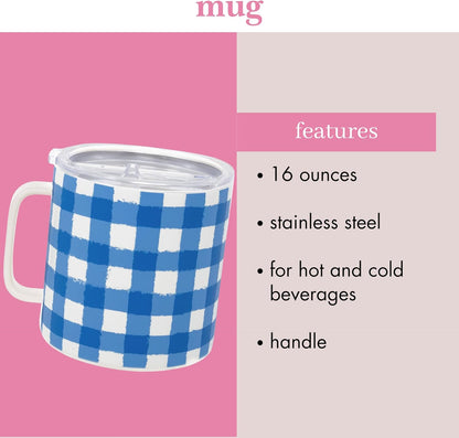 16 oz Insulated Mug, Bookshelf | Stainless Steel, Reusable, Travel Thermal Coffee Cup with Handle and Acrylic Lid for Hot and Cold Drinks
