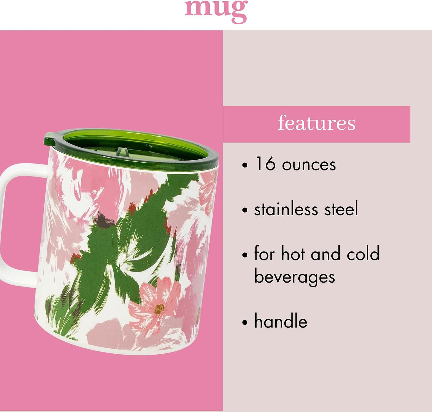 16 oz Insulated Mug, Bookshelf | Stainless Steel, Reusable, Travel Thermal Coffee Cup with Handle and Acrylic Lid for Hot and Cold Drinks