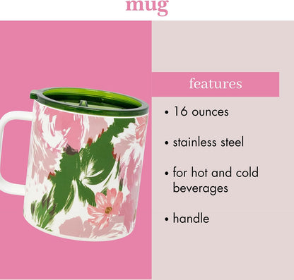 16 oz Insulated Mug, Bookshelf | Stainless Steel, Reusable, Travel Thermal Coffee Cup with Handle and Acrylic Lid for Hot and Cold Drinks