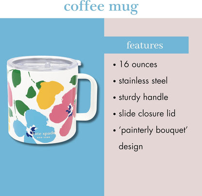 16 oz Insulated Mug, Bookshelf | Stainless Steel, Reusable, Travel Thermal Coffee Cup with Handle and Acrylic Lid for Hot and Cold Drinks
