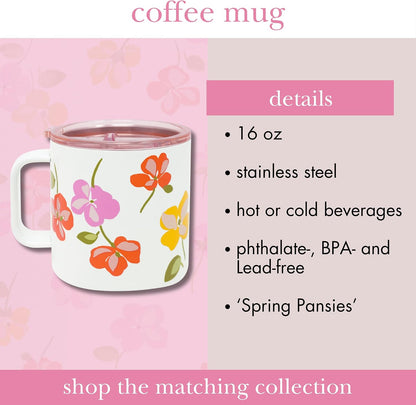 16 oz Insulated Mug, Bookshelf | Stainless Steel, Reusable, Travel Thermal Coffee Cup with Handle and Acrylic Lid for Hot and Cold Drinks