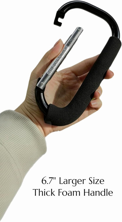 Stroller Hooks 6.7", XL Carabiner Heavy Duty Aluminum, 2 Pack for Shopping Bags, Luggage, Diaper Bags, Purses, Dog Leash, Camping, Garage, Large Carabiner, Tie Downs