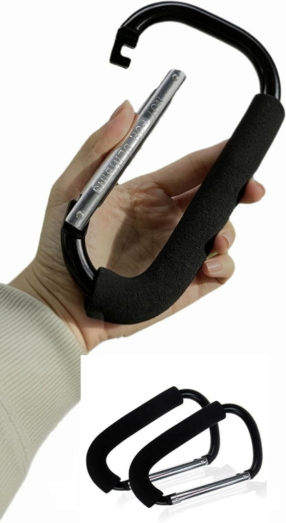 Stroller Hooks 6.7", XL Carabiner Heavy Duty Aluminum, 2 Pack for Shopping Bags, Luggage, Diaper Bags, Purses, Dog Leash, Camping, Garage, Large Carabiner, Tie Downs