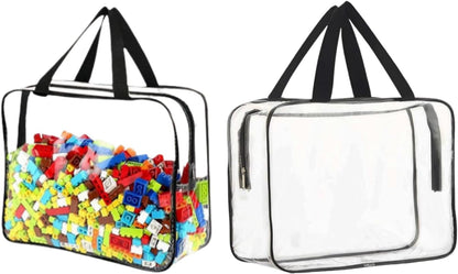 Large Toy Storage Bags PVC Waterproof Organizers Toy Bags Reusable Clear PVC Board Game Storage with Zipper and Handle for Board Games, Building Blocks, Puzzles, Kids Books (Black-2PCS)