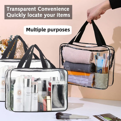 Large Toy Storage Bags PVC Waterproof Organizers Toy Bags Reusable Clear PVC Board Game Storage with Zipper and Handle for Board Games, Building Blocks, Puzzles, Kids Books (Black-2PCS)