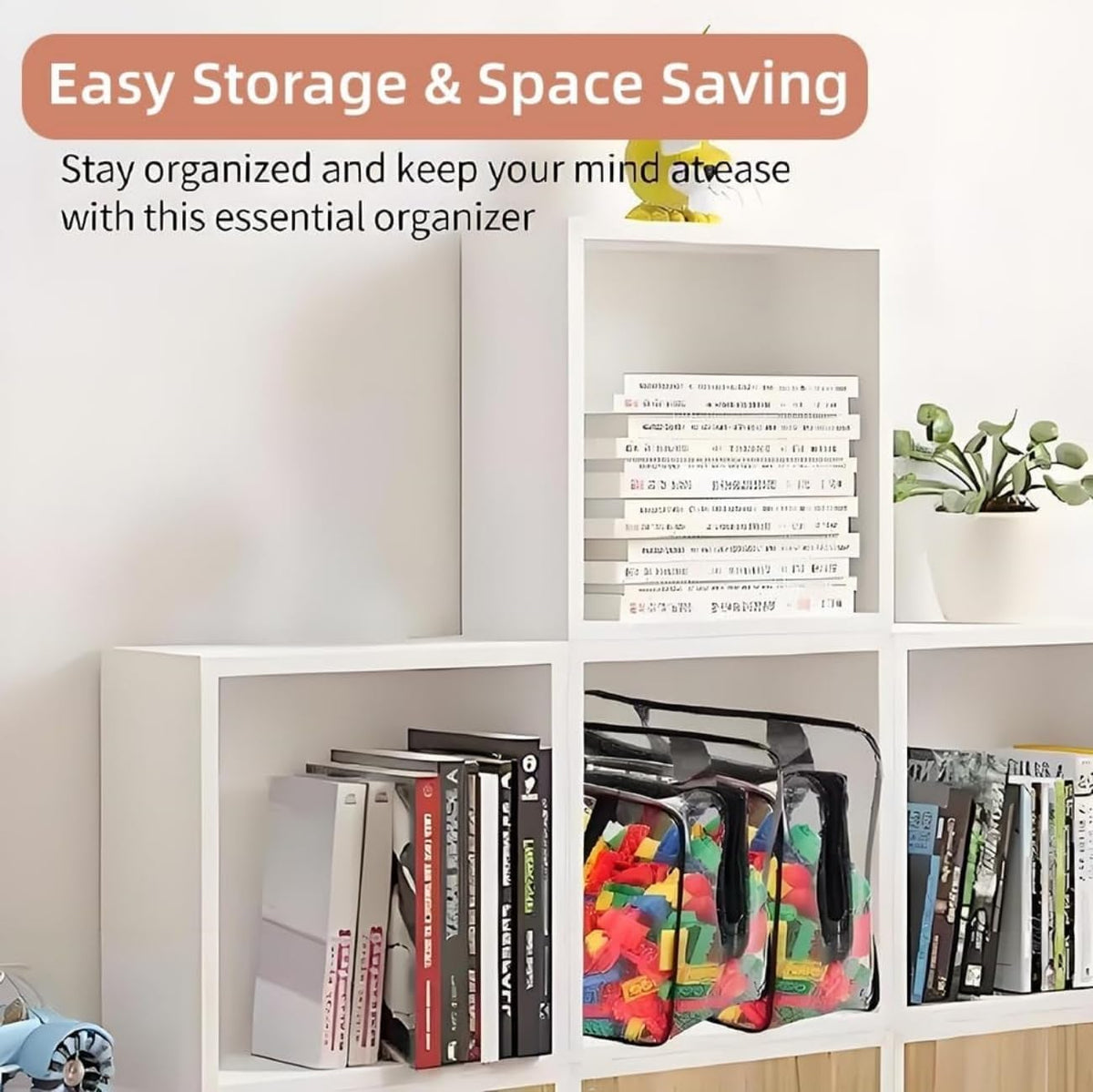 Large Toy Storage Bags PVC Waterproof Organizers Toy Bags Reusable Clear PVC Board Game Storage with Zipper and Handle for Board Games, Building Blocks, Puzzles, Kids Books (Black-2PCS)