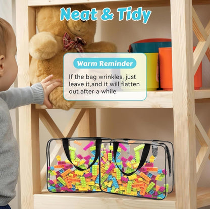 Large Toy Storage Bags PVC Waterproof Organizers Toy Bags Reusable Clear PVC Board Game Storage with Zipper and Handle for Board Games, Building Blocks, Puzzles, Kids Books (Black-2PCS)