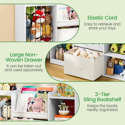 2-in-1 Kids Bookshelf with Stuffed Animal Storage White