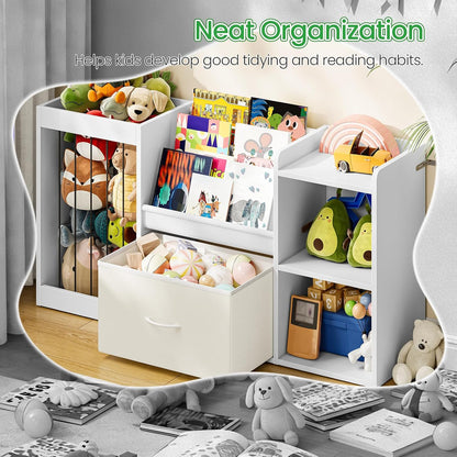 2-in-1 Kids Bookshelf with Stuffed Animal Storage White