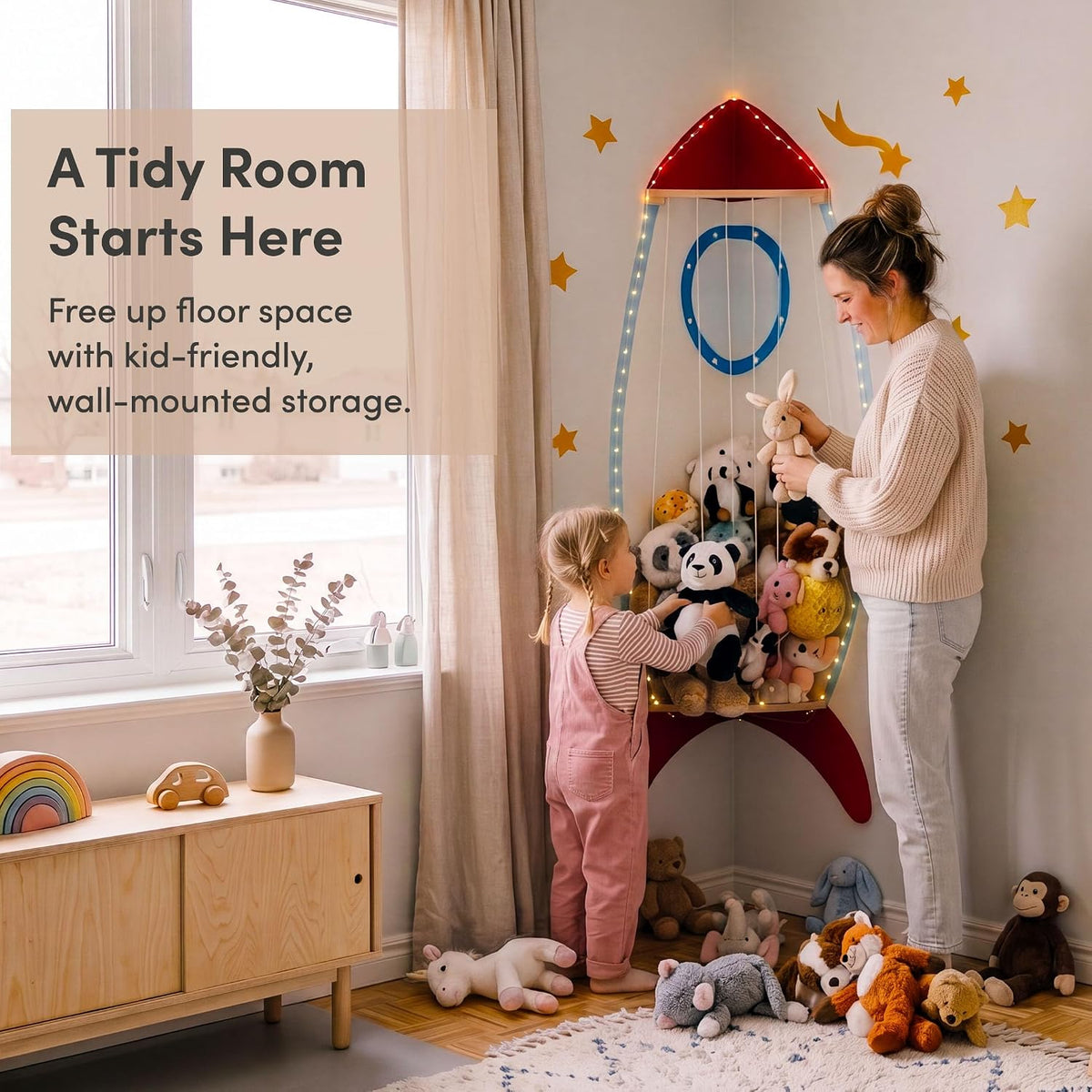 Corner Stuffed Animal Storage, Wall Mounted, Spaceship