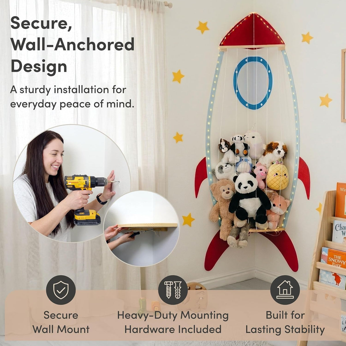 Corner Stuffed Animal Storage, Wall Mounted, Spaceship