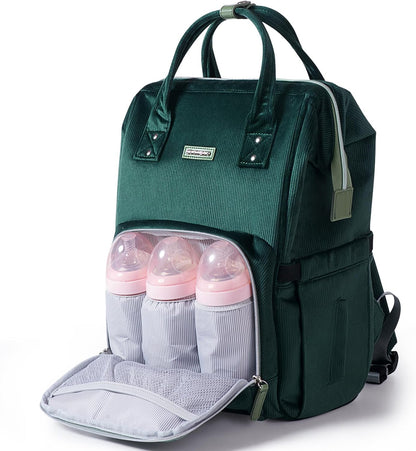 Velvet Stitching Diaper Bag Backpack Large Capacity Tote Shoulder Nappy Bag Organizer for Baby Care with Insulated Pockets,Waterproof Fabric, Grey