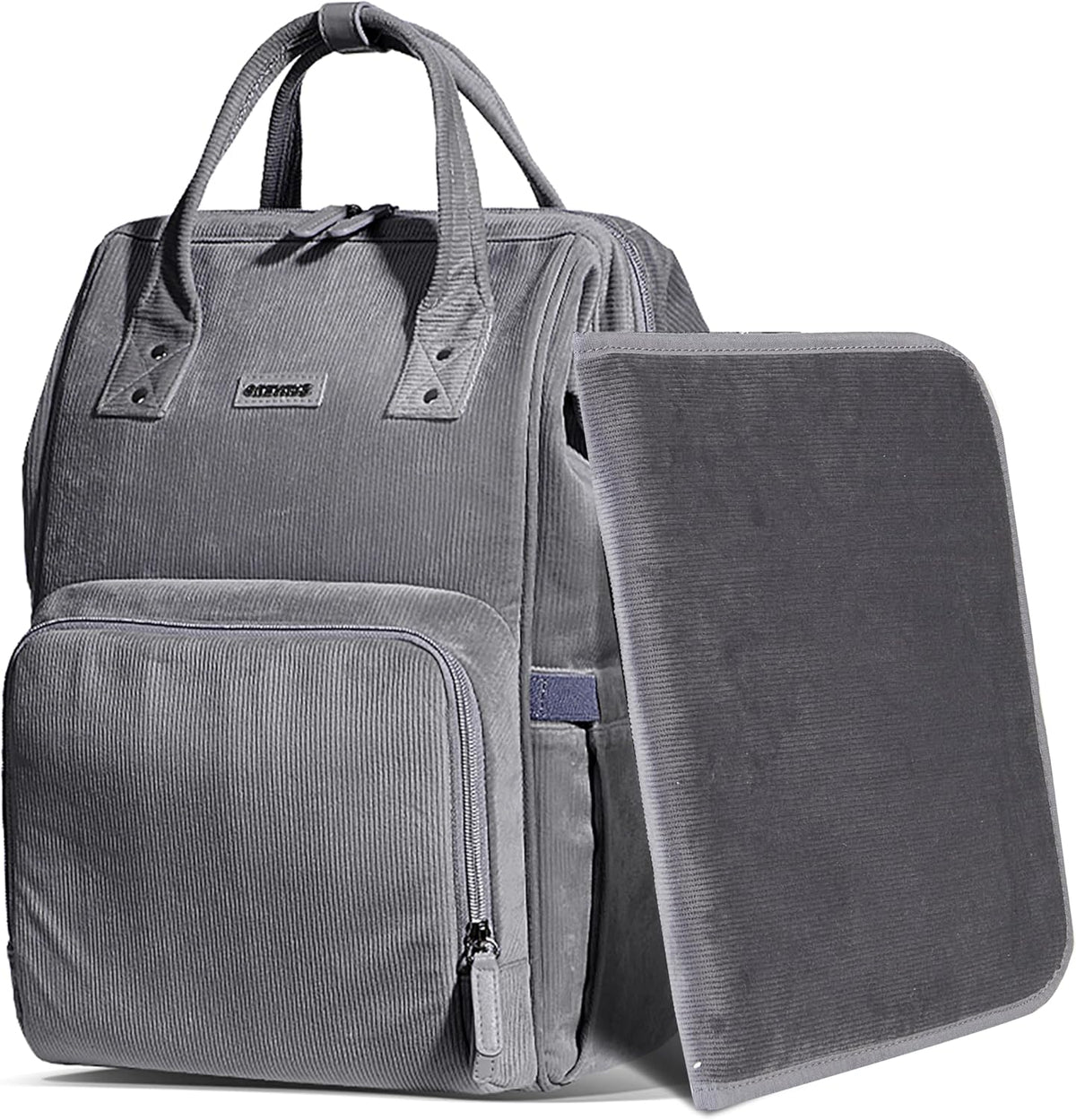 Velvet Stitching Diaper Bag Backpack Large Capacity Tote Shoulder Nappy Bag Organizer for Baby Care with Insulated Pockets,Waterproof Fabric, Grey