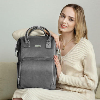 Velvet Stitching Diaper Bag Backpack Large Capacity Tote Shoulder Nappy Bag Organizer for Baby Care with Insulated Pockets,Waterproof Fabric, Grey